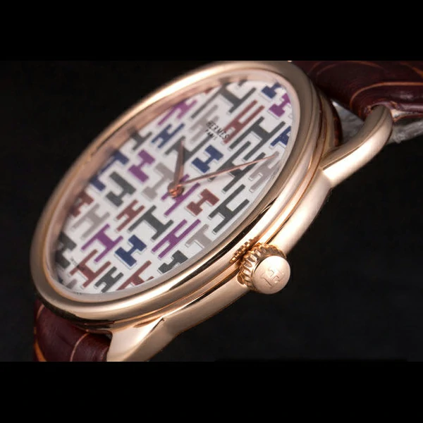 Hermes Classic Croco Leather Strap Multicolor Patterned Logo Dial new59408